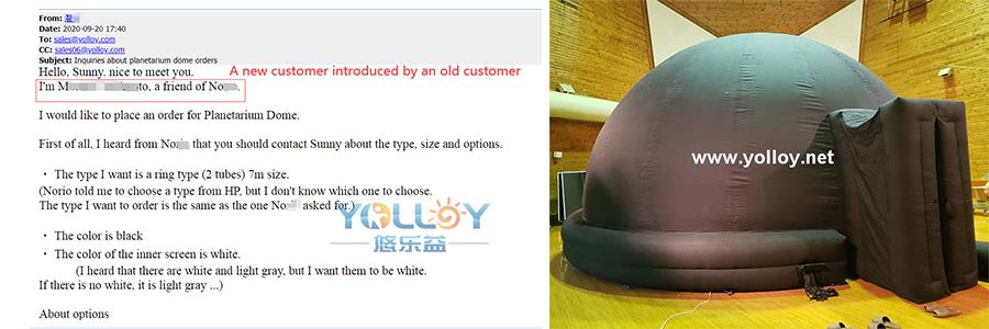 Client's feedback of inflatable planetarium movie dome Client's feedback of inflatable planetarium movie dome